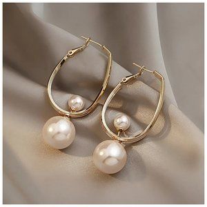 INS Style Classic Geometric Pearl Pendant Earrings